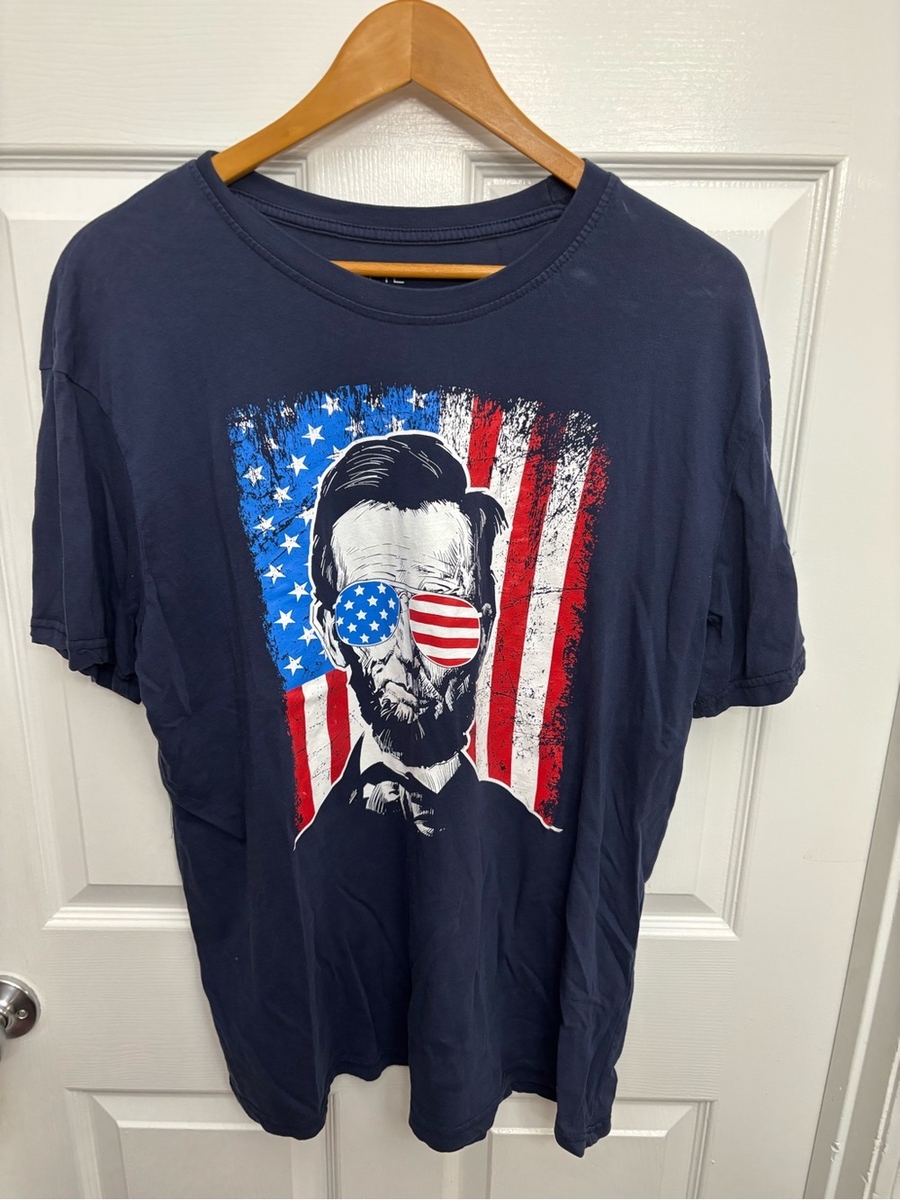 America 250 Patriotic July 4th Navy Graphic Tee with Abraham Lincoln Print